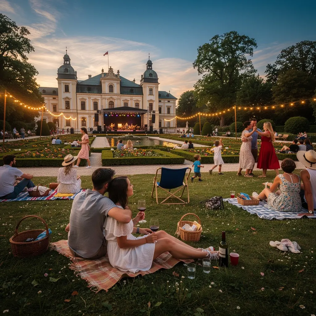Výhled na zámek Hluboká nad Vltavou s romantickými zahradami.